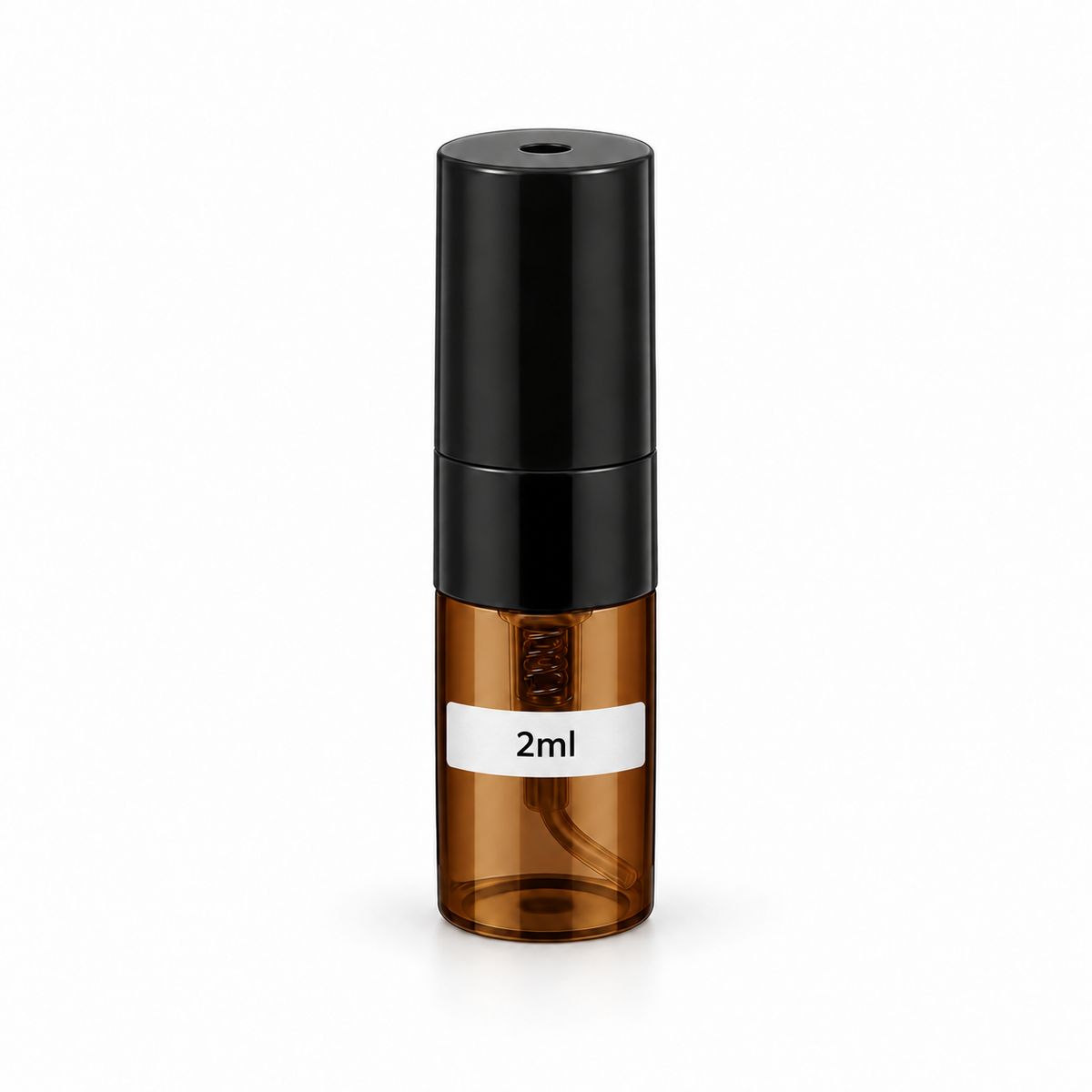 Luxe Perfume Decants 2 ml amber atomizer with black cap and volume label