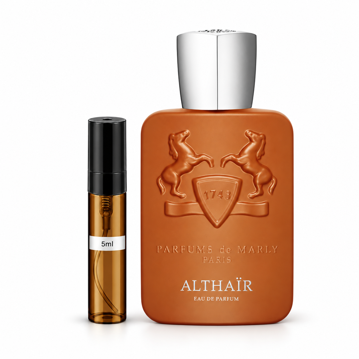 Althaïr Perfume Decant — original bottle shown beside a decant; full-size bottle not included
