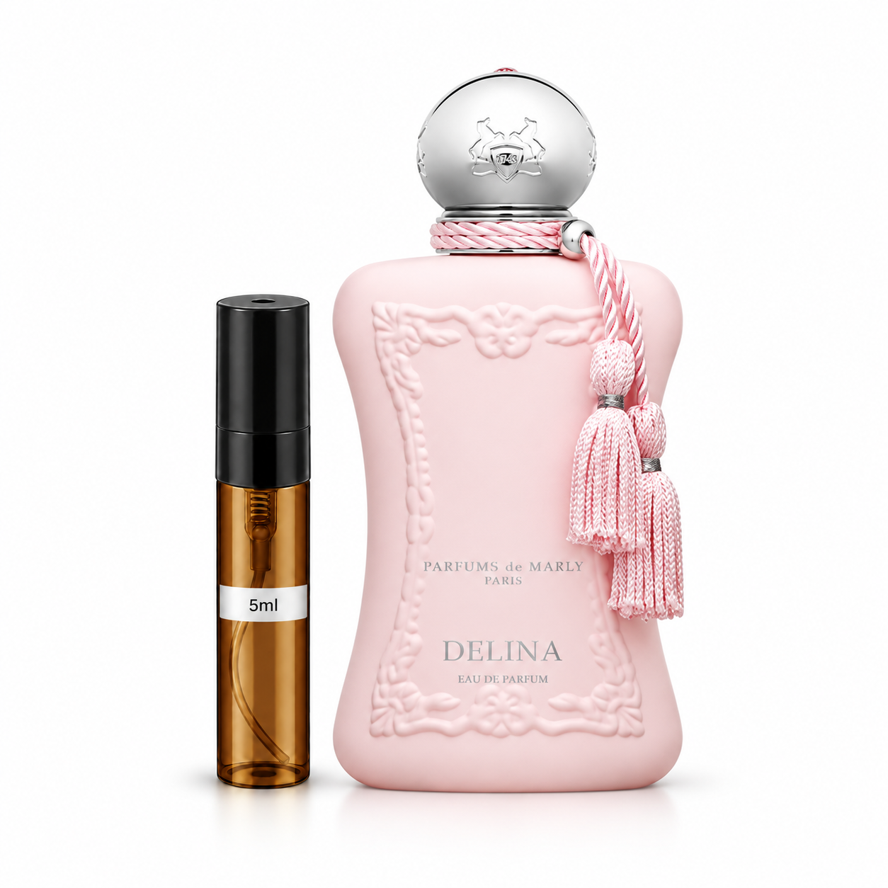 Delina Perfume Decant — original bottle shown beside a decant; full-size bottle not included