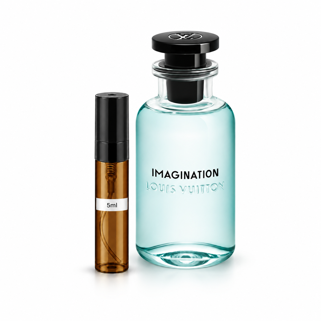 Imagination Perfume Decant — original bottle shown beside a decant; full-size bottle not included