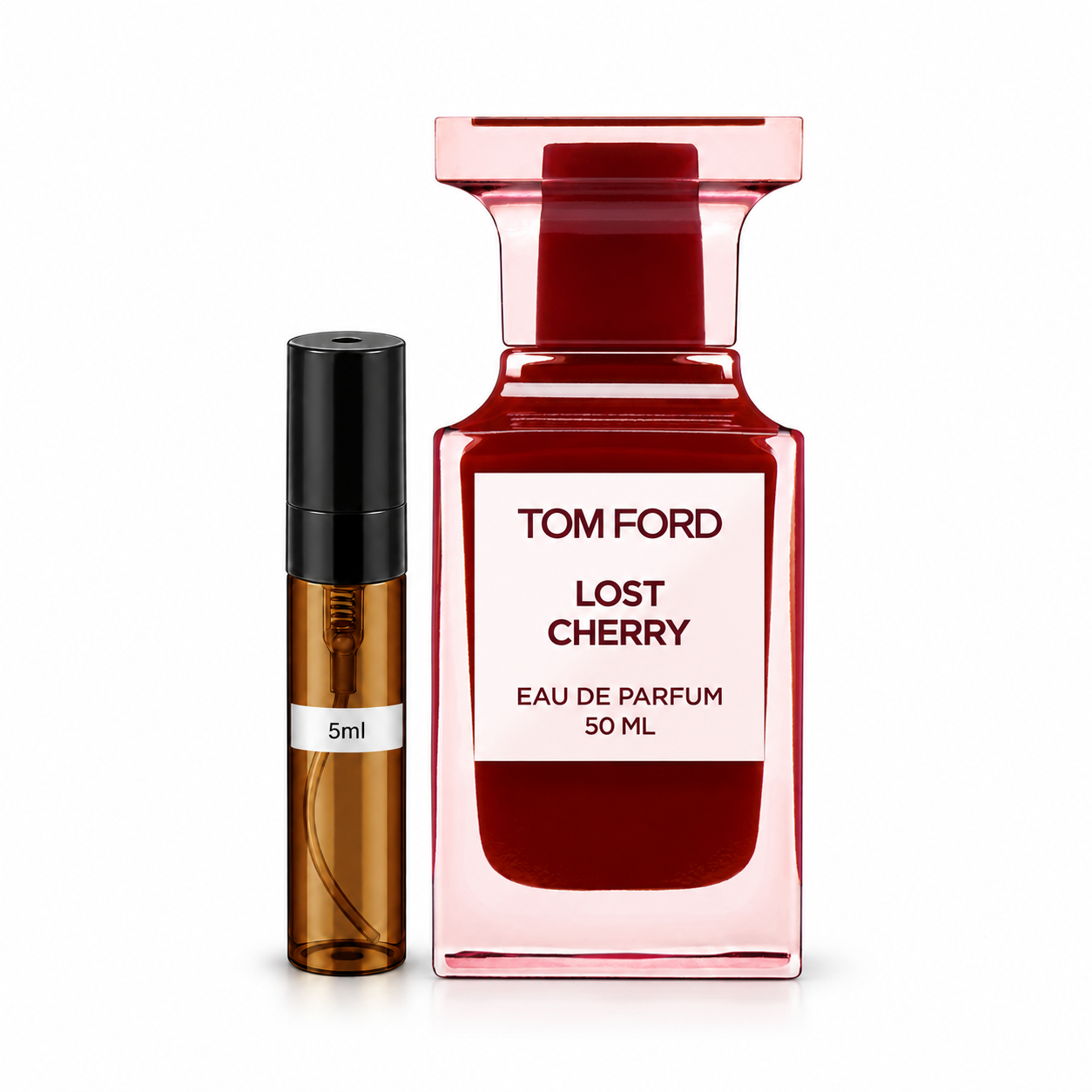Lost Cherry Perfume Decant — original bottle shown beside a decant; full-size bottle not included
